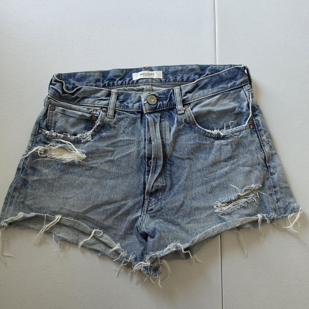MOUSSY VINTAGE Shorts Womens 28 Blue Distressed Denim Cutoff Frayed Hem Casual